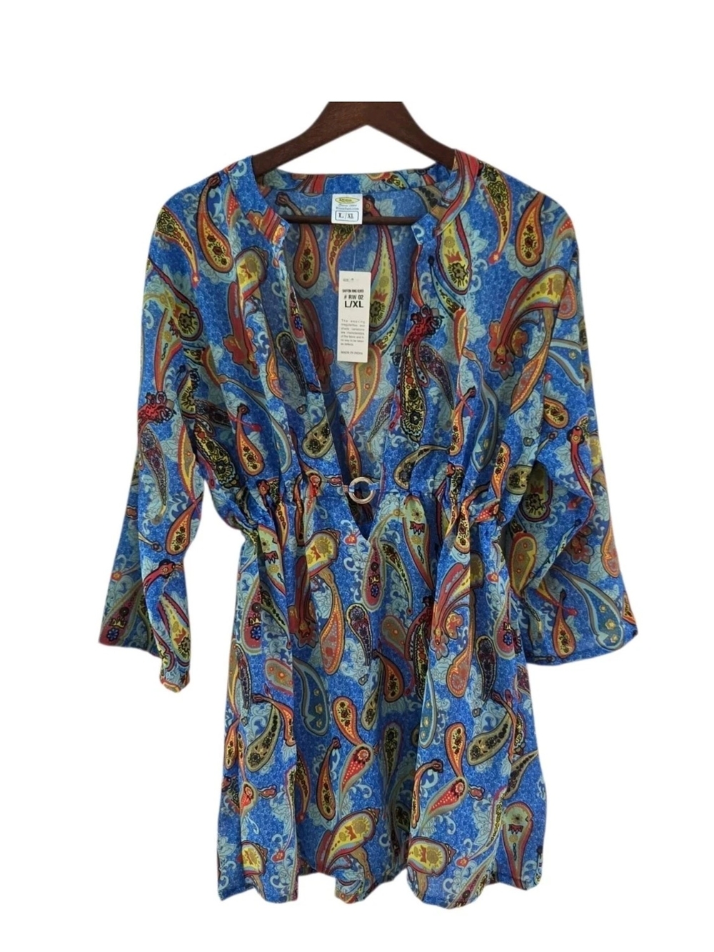 Rima Beachwear Blue Paisley Short Kaftan Swim Coverup Dress Womens Size L XL New